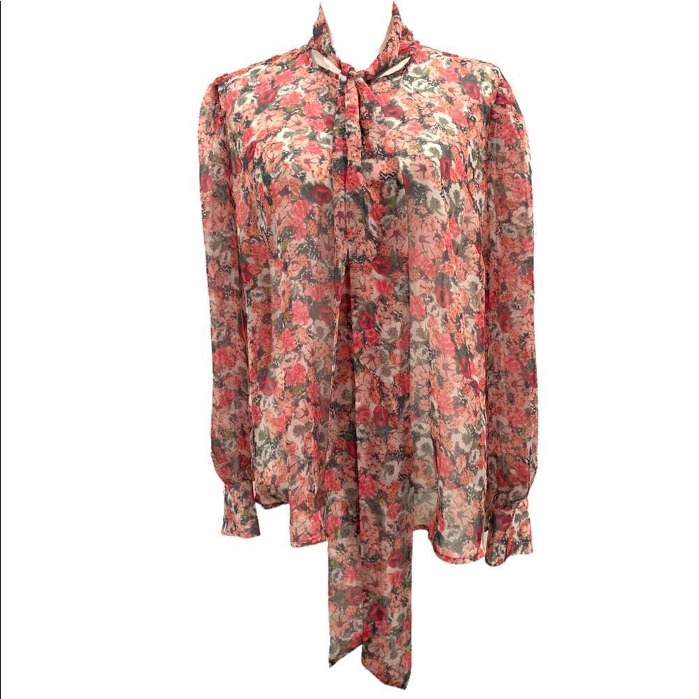 INC Women’s Sheer Floral Long Sleeve Top | L